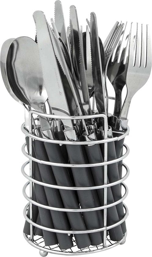 Bo-Camp - Besteckset - Im Korb - Edelstahl - 24-teilig - 6 Personen - Grau