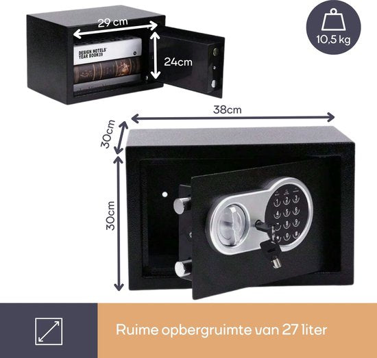 Perel Elektronischer Safe, mit Zahlenschloss, inklusive Notschlüssel und Befestigungsmaterial, 30 x 38 x 30 cm, 10,5 kg