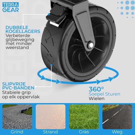 TerraGear Faltbarer Wagen - Wagen mit Dach und Griff - Schwarz - 120L Fassungsvermögen - 150KG Tragfähigkeit