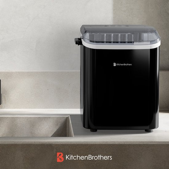 KitchenBrothers Eiswürfelbereiter - 1.5L - Eiswürfelbereiter - 12kg/24 Stunden - Tragbar - Selbstreinigungsfunktion - Schwarz