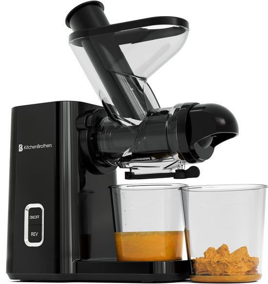 KitchenBrothers Slowjuicer - Mini-Entsafter - Gemüse- und Obstpresse - 40 mm und 50 mm Einfüllöffnung - 400 ml - Schwarz
