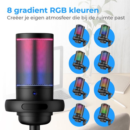 Nuvance - USB-Mikrofon mit Ständer - für PC- und Gaming-Mikrofon - mit Rauschfilter - inkl. USB-C-Konverter - Streaming-Mikrofon - RGB