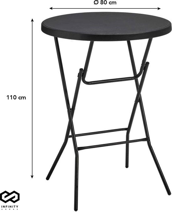 Infinity Goods 2x Stevige Zwarte Statafel + 2x Zwarte Statafelrok - Partytafel - Robuust en Weersbestendig - Inklapbaar - 80cm x 110cm - Feest
