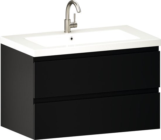 Mirlux Badmöbel Matte Schwarz 80 cm - Waschbecken Weiß - Badmöbel - Waschbecken Matte Schwarz