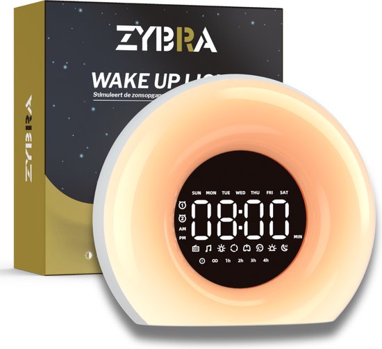 Zybra® Premium Wake Up Light - Digitaler Wecker - Lichtalarm - Nachtlicht - Wecker - 20 Helligkeitsstufen - 25 weiße Geräusche - Inkl. niederländischer Anleitung