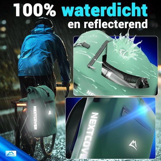 Nextcover 3in1 Fahrradtasche Single für Gepäckträger [PVC frei] | Wasserdichte Fahrradtasche, Rucksack und Umhängetasche 25L | Ideal für Laptop und Wocheneinkauf | Fahrradtasche Single | Fahrradtaschen