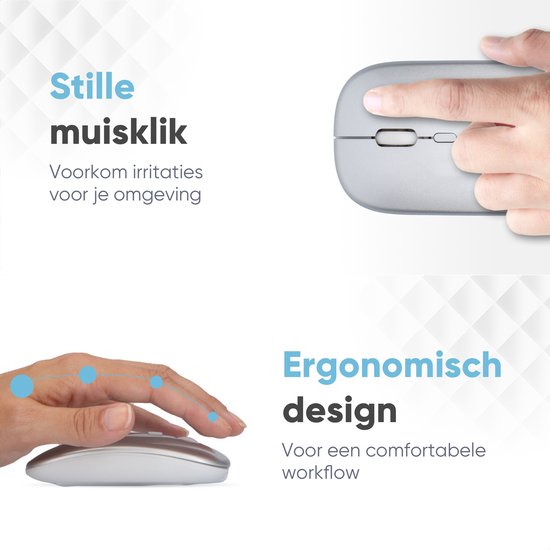 Trendfield Wireless Mouse - Wiederaufladbar - Bluetooth - Ergonomisch - Mit Silent Click - Für alle Laptops - Silber