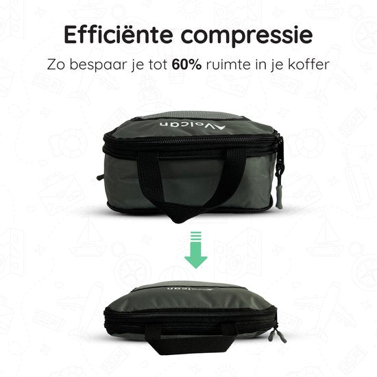 Volcan Compression Packing Cubes - Kofferorganisationsset - 4er Set - mit Kompressionsreißverschlüssen - für Rucksack & Koffer - Botanical Green