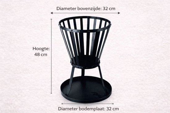 Ceruzo Feuerkorb - 48 cm hoch - Stahl - Ø32 cm- Schwarz - Bodenplatte