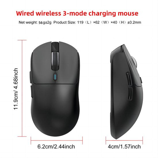 HXSJ T68 - 2.4G Wireless Gaming Mouse - 12000DPI - PAW3311 - FPS/MOBA/MMO - Gaming-Mäuse - Ultraleicht - Schwarz