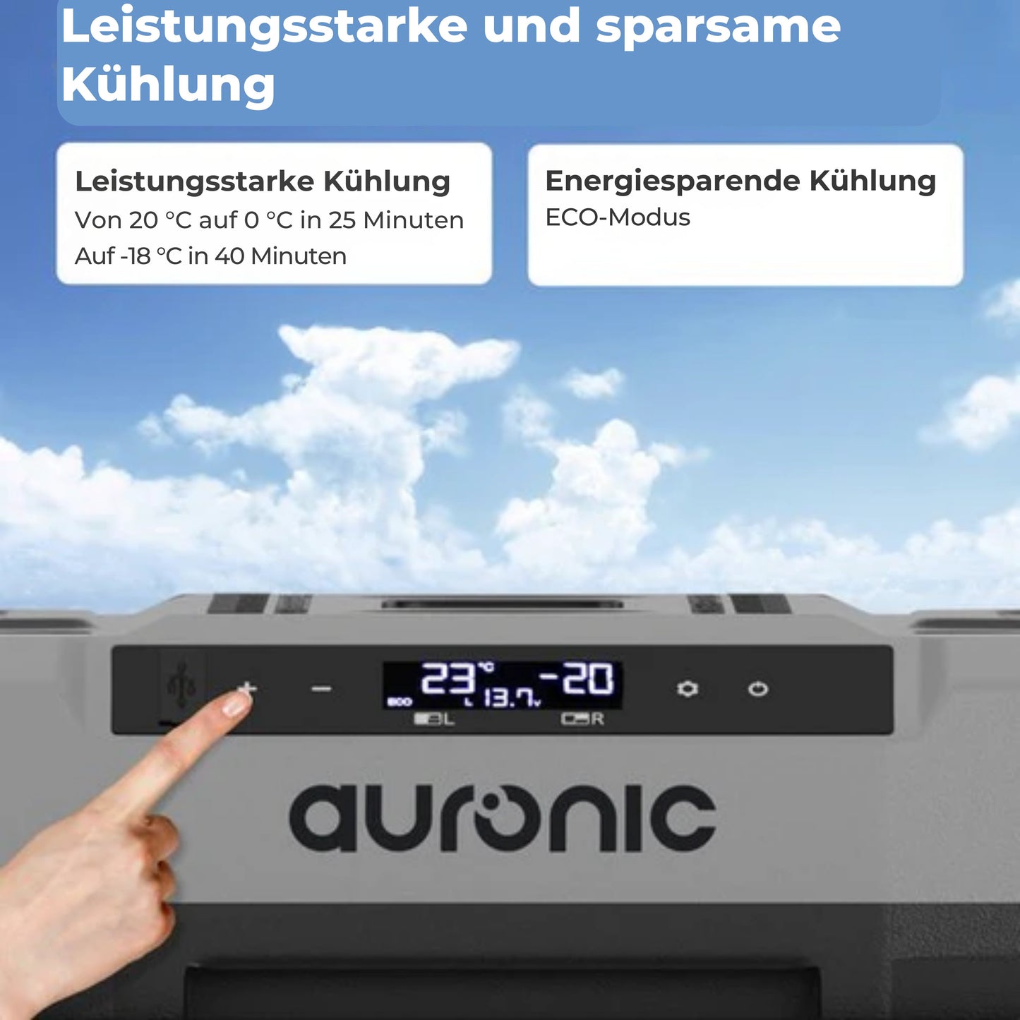 Auronic Kompressor Kühlbox - Elektrisch - 12V und 230 Volt - Gefrieren und Kühlen - 49L - Grau