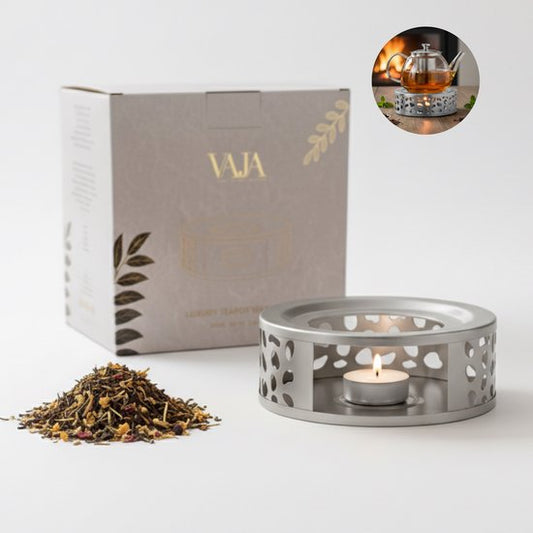 Vaja® Heizgerät mit Wachslicht für Teekanne - Heizgerät mit Kerze - Teelichthalter - Teewärmer - Teezubereiter - Heizgerät - Silber