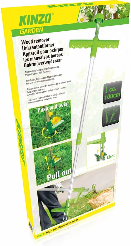 Kinzo Unkrautstecher - Gartengeräte mit langem Stiel - Unkrautentferner mit drei Zähnen - Ergonomisches Design - 100 cm