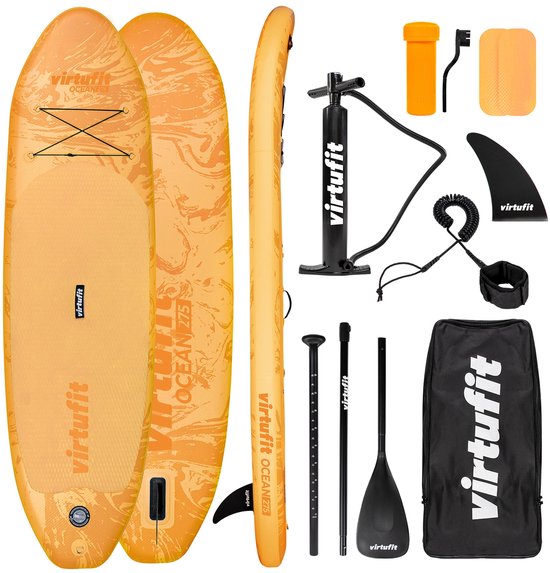 VirtuFit Ocean aufblasbares SUP-Board 275 cm – max. 150 kg – Komplettset – inklusive Pumpe, Paddel, Tragetasche, Zubehör & GoPro-Halterung – Stand-Up-Paddle-Board – Orange
