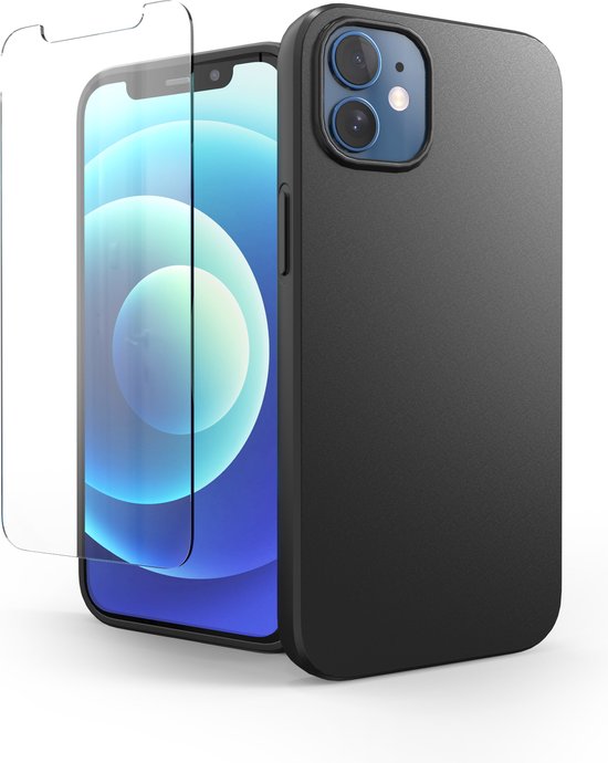 Handyhülle Schwarz – Passend für iPhone 12 – Hülle und Displayschutzfolie – Schutzglas