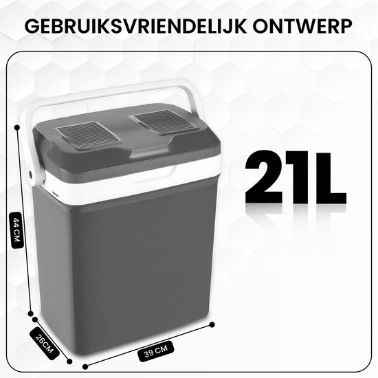 Outbee Coolbox - Kühlbox elektrisch 12v 230 volt - Kühlbox Auto - 21L - Geeignet für 1,5 Liter Flaschen - Grau