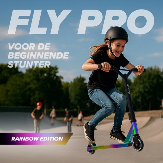 LifeGoods Stuntstep Fly Pro - 6+ Jahre - Schritt für Kinder - Jungen/Mädchen - 100mm - 100KG - Regenbogen