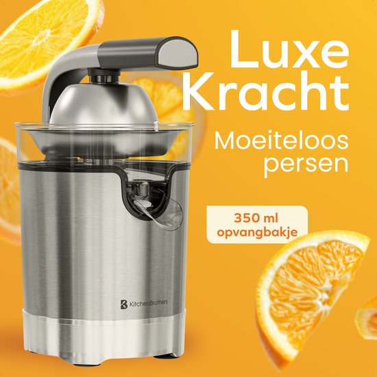 KitchenBrothers Zitruspresse - Kompakt - Mit Ausgießer und Presshebel - 0.35L - Edelstahl