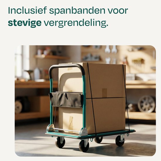 VONROC Plattformwagen - klappbar - Tragfähigkeit max. 300 kg - große Ladefläche 90x60 cm - Transportwagen - inklusive Zurrgurte