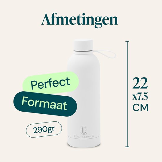 Castagnola Wasserflasche - Edelstahl-Trinkflasche 500 ML - Stahl-Thermoskanne - Trinkflaschen für Erwachsene - Doppelwandig - Weiß