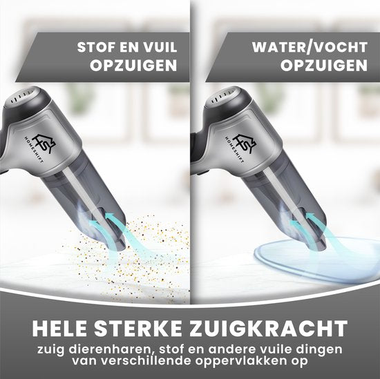 HomeShift® Autostaubsauger Cordless V2 PRO - Handstaubsauger - Kleiner Staubsauger - Kabelloser Staubsauger - Air Duster - Nass & Trocken - Metallisch