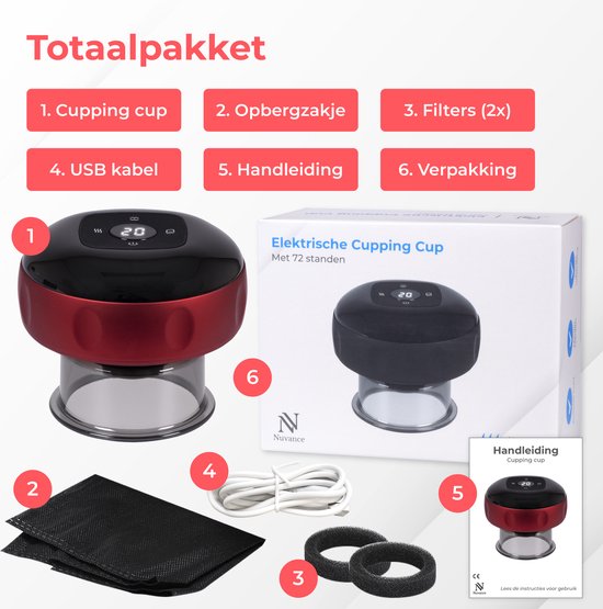 Nuvance - Elektrisches Cellulite-Massagegerät - 12 Stufen und Temperaturen - Inkl. eBook - Ganzkörper - Schröpfkopf-Set Massage - Cellulite-Schröpfköpfe - Hijama-Schröpfköpfe - Anti Cellulite