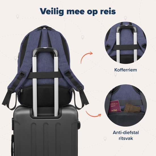 TRVLMORE Rucksack - 28L - 15.6 Zoll - Laptop-Rucksack - Schultasche - Männer und Frauen - Laptoptasche - Spritzwassergeschützt Blau