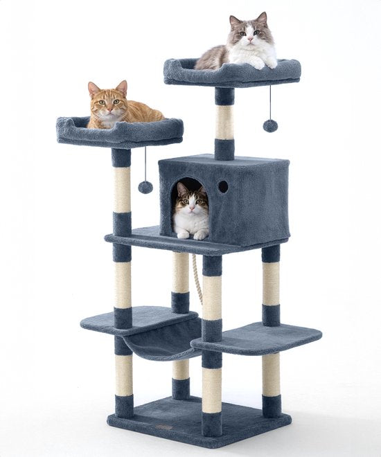 Jake und Jacky Kratzbaum für Katzen – Katzenkratzbaum – Kratzmöbel – Katzenbaum – Kratzbäume – Katzenhaus – Dunkelgrau – 147 cm hoch