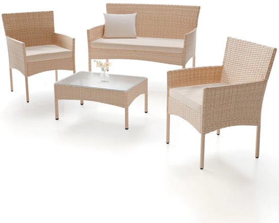 Garten-Set / Lounge-Set Fort Myers - 4 Stück - Polyrotan - Creme / Sand