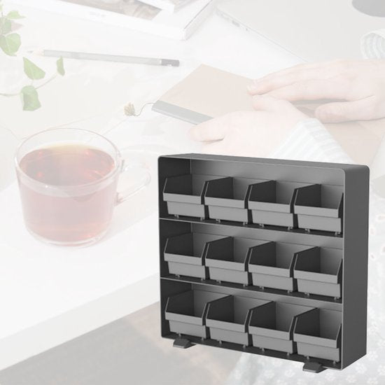 BRASQ Tea Organizer Black TB200 - Teebox 12 Fächer - Küchenorganizer - Teebox - Teebeutelhalter - Platzsparendes Aufbewahrungssystem