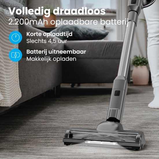 Auronic - Stabstaubsauger kabellos - 220 Watt & 23 kpa Saugleistung - Ausgestattet mit Extra-Akku und waschbarem Hepa-Filter - Bis zu 100 Minuten Betriebszeit - Grauer Kunststoff und Metall