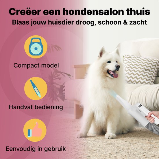 Jake and Jacky Professioneller Hundehaartrockner - Wassergebläse für Hunde - mit 4 Aufsätzen - Hundetrockner - Leises Design