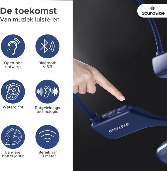 Soundvibe® Bone Conduction Headphones Blue - Sport-Kopfhörer - Sport-Kopfhörer - Kabellose Kopfhörer - Wasserfest - 8 GB interne Speicherkarte - Sport-Kopfhörer - Für alle Handys und Laptops - Lauf-Kopfhörer - Kabellose Kopfhörer