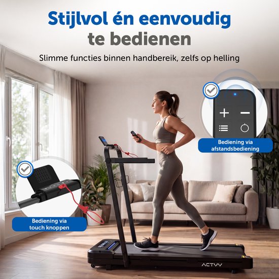ACTYV Laufband Zusammenklappbar 1-12km/h mit 6% Steigung Funktion - Inklusive Schmieröl, Schutzmatte - Laufband - Walking Band - Walking Pad - Für Zuhause - Elektrisch - Zusammenklappbar V3