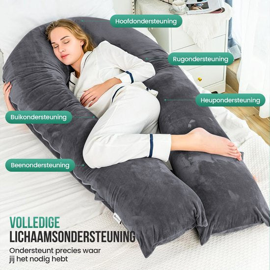 Avalo Schwangerschaftskissen XXL 280 cm – U-förmiges Stillkissen & Seitenschlafkissen – Body Pillow – Körperkissen – Dunkelgrau