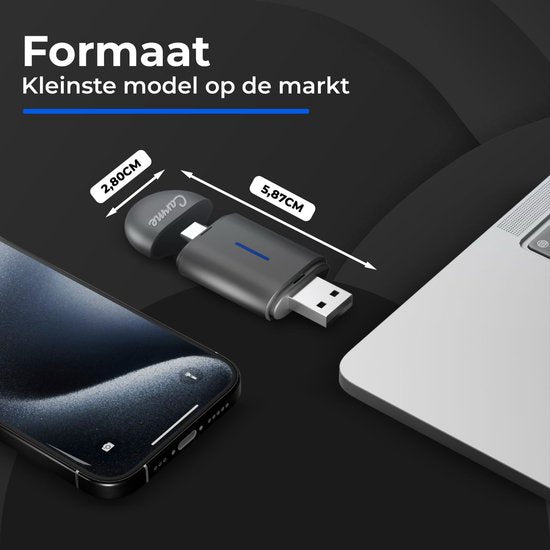CarMe Mini 2-in-1 CarPlay Dongle - USB-A & USB-C - Drahtloses CarPlay & Android Auto - Android Auto Dongle - Schwarz