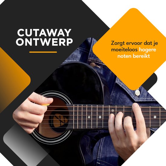 Finesse Akustikgitarre - mit Videokurs - 4/4 40" - Westerngitarre - Gitarre Kinder & Erwachsene - Schwarz