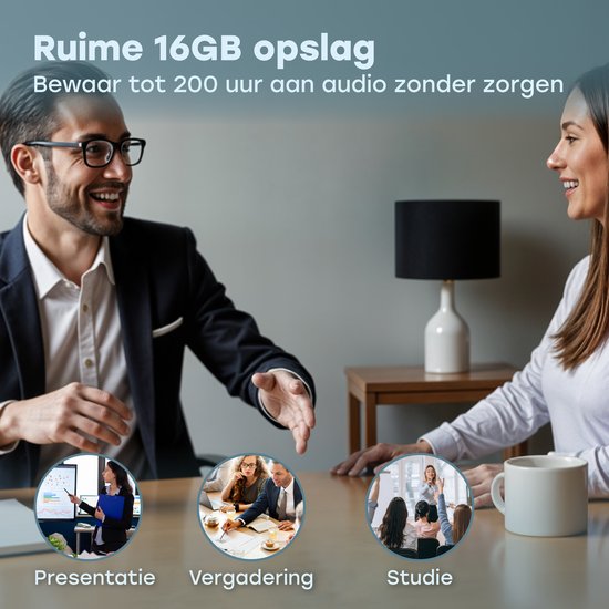 Audyn Voice Recorder - 200 Stunden Audioaufnahme - Fernabhörgerät - Diktiergerät - 360° HD-Aufnahmen - 16GB - Schwarz