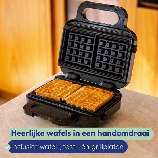 Safecourt Kitchen Toaster - 3-in-1 Toaster, Waffeleisen & Kontaktgrill - PFAS-frei - Spülmaschinenfest - Kompakt - Schnell heiß - Schwarz