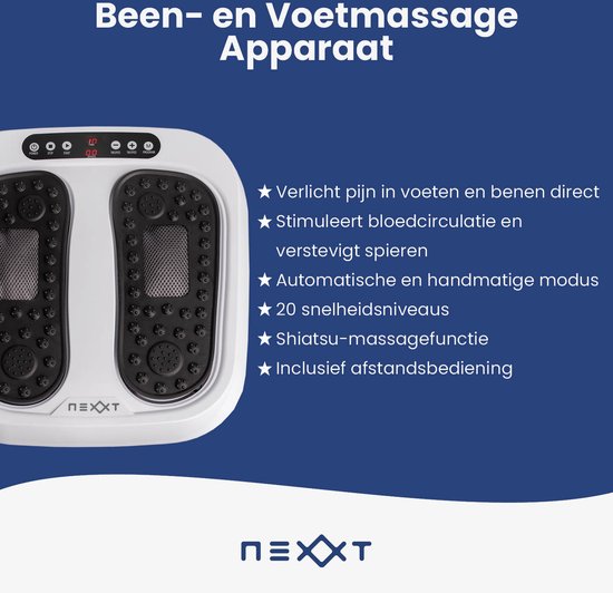 Nexxt Bein- und Fußmassagegerät für Zuhause mit 20 Geschwindigkeiten - Shiatsu-Massagekissen zur Entspannung - automatischer und manueller Modus - 30W