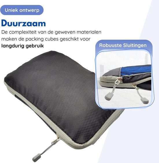 Hilvard - Packwürfel Set - 6 Stück - Gepäckorganizer - Kleiderorganizer - Reisewürfel - Kompressionswürfel - Schwarz