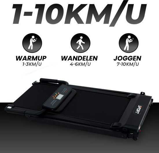 Fitby Laufband - Laufband zusammenklappbar - Walking Pad - Walking Band - 1-10km/h - LED Bildschirm - Schwarz