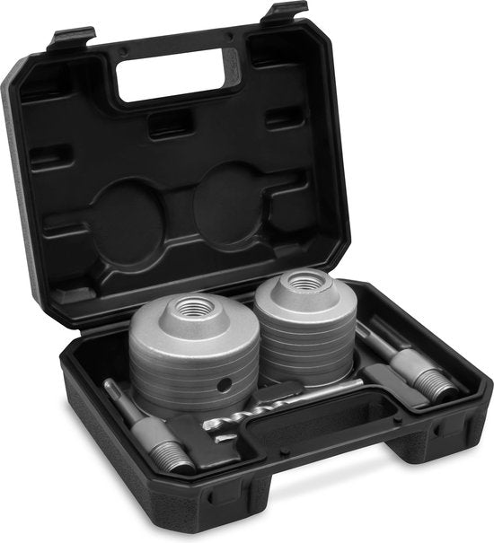 VONROC Lochsägensatz SDS-Plus - 2-teilig - 68-82mm - Universal - Inkl. Lochbohrer, Zentrierbohrer und SDS-plus Adapter