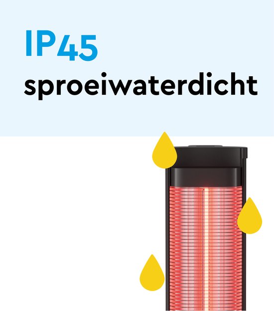 BRASQ Elektrischer Terrassenheizer stehend - 2000 Watt - 3 Heizstufen - Mit Fernbedienung und Timer - Infrarotheizung - Spritzwassergeschützt - Für innen und außen - Schwarz