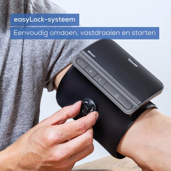 Beurer BM 81 Smart Oberarm-Blutdruckmessgerät – Integrierte EasyLock-Manschette 24–40 cm – Bluetooth® – Risikoindikator – Inflation Technology - Speicher für 2 Benutzer - Unregelmäßiger Herzschlag - Kostenlose App: Health Manager Pro - 5 Jahre Garantie