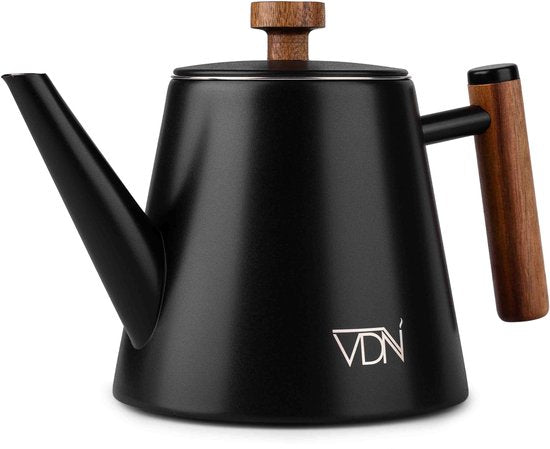 VDN Edelstahl Teekanne Doppelwandig mit Filter - Schwarz Teekanne 1 Liter - 904