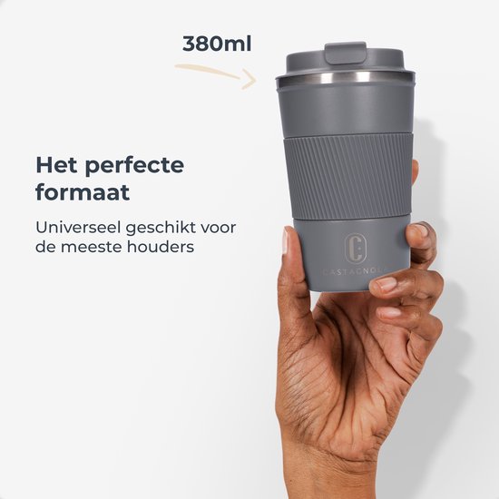 Castagnola Thermos Cup - Kaffeebecher To Go - Reisebecher für Kaffee und Tee - Teebecher - 380 ML - Edelstahl - Grau