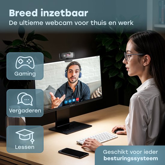 Audyn Webcam - 5MP - 2K Full HD - mit Mikrofon - für PC - inkl. Abdeckung & Ständer - Streaming Kamera - Webcams