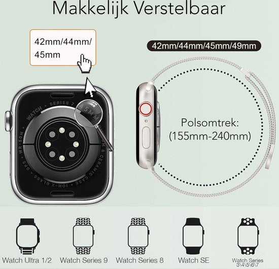 Podec Smartwatch Magnetisches Edelstahlarmband Starlight - Passend für Apple Watch - Band Passend für iWatch 42 / 44 / 45 / 49 mm - Passend für Serie 1/2/3/4/5/6/7/SE