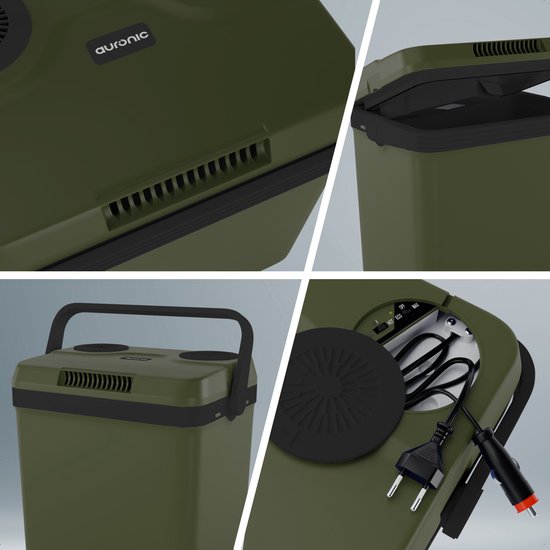 Auronic Coolbox Electric 12V und 230V - 25L - Camping-Kühlschrank - Auto - Kühlung und Heizung - Kühlbox - Grün